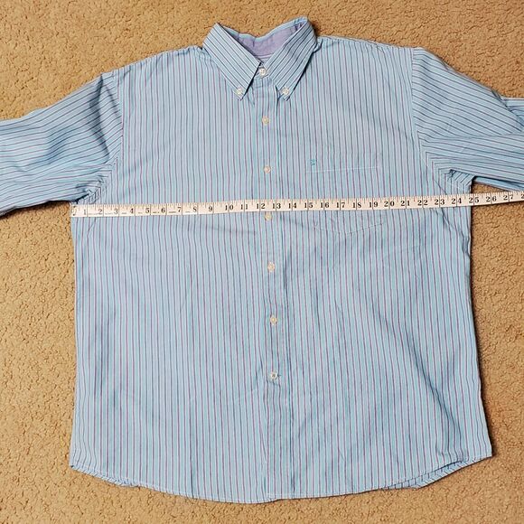Izod Mens Sz Large Button Down Long Sleeve Shirt Blue Stripe - Picture 7 of 10